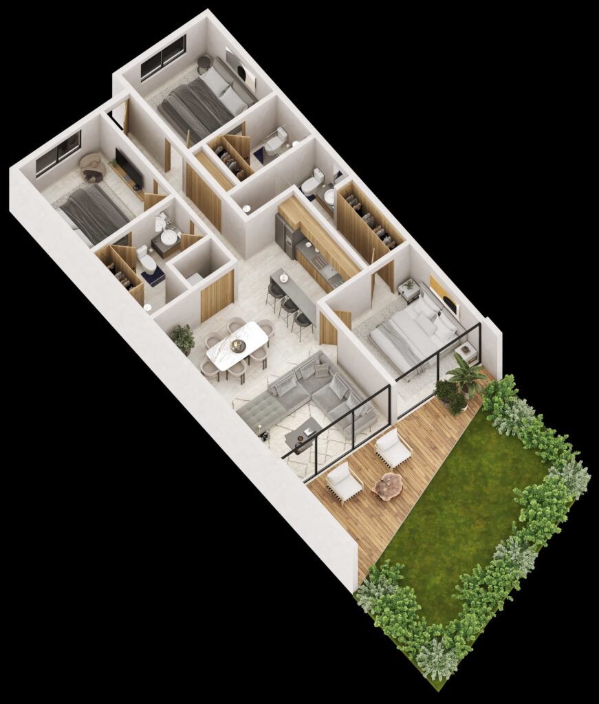 Distribución de los departamentos de Le Parc Cancún con vistas panorámicas