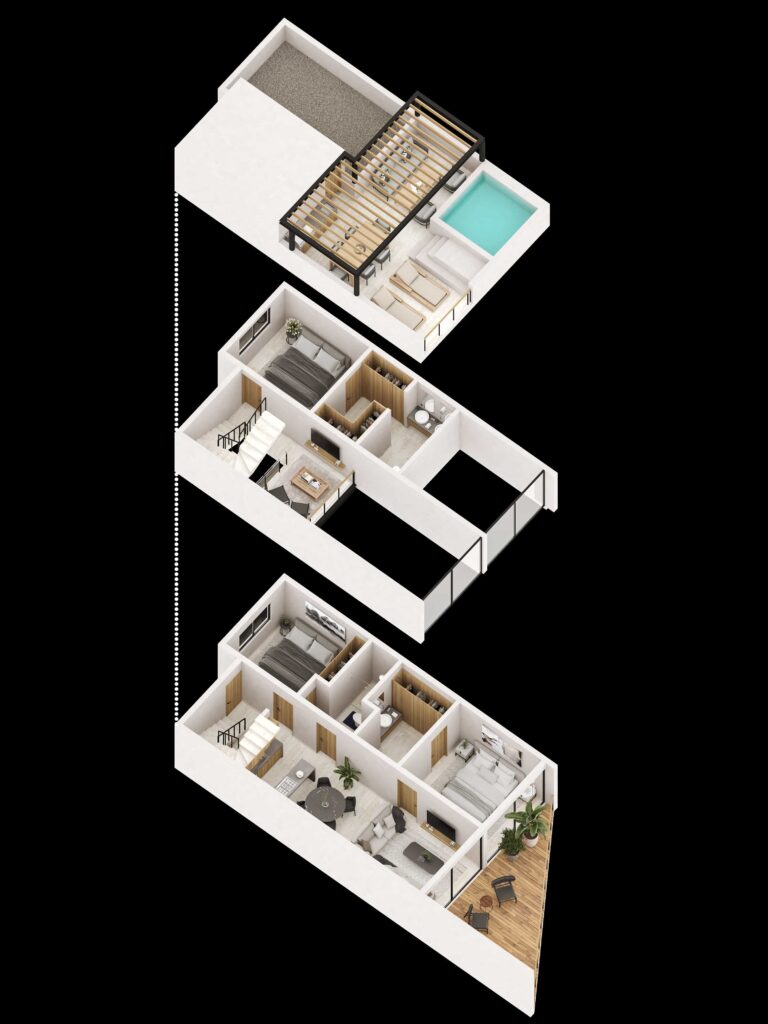 Distribución de los departamentos de Le Parc Cancún con vistas panorámicas
