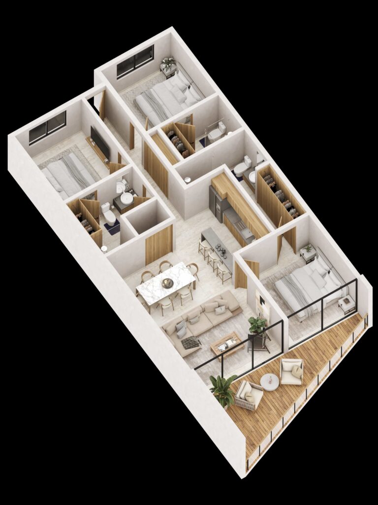 Distribución de los departamentos de Le Parc Cancún con vistas panorámicas