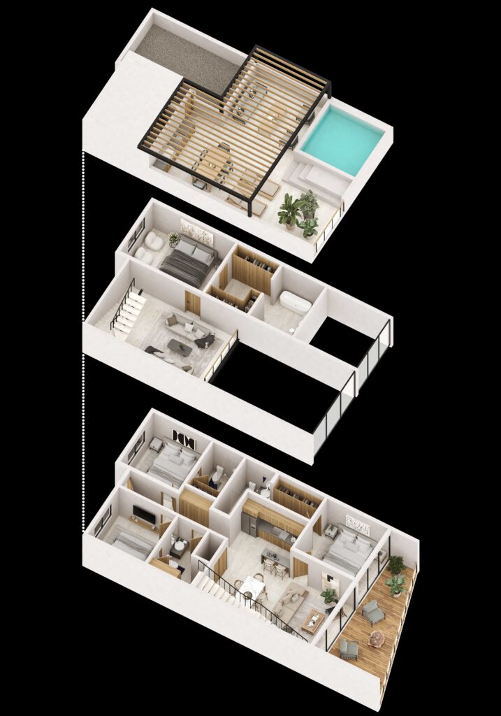 Distribución de los departamentos de Le Parc Cancún con vistas panorámicas