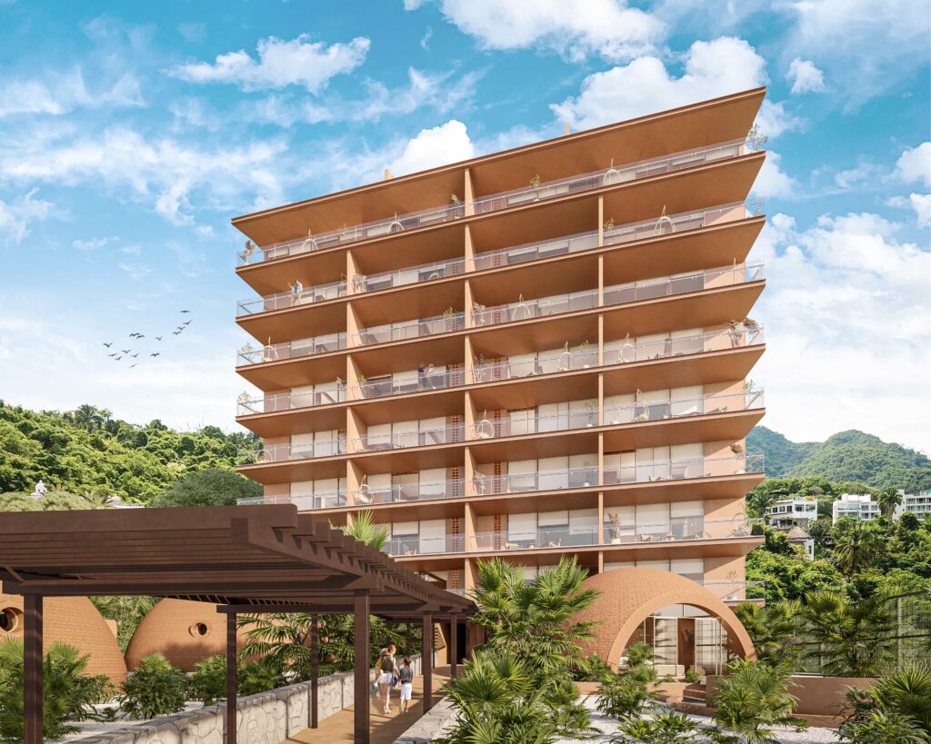 Render exterior de Tao Blue Gardens en Puerto Vallarta
